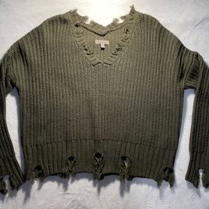 Wonderly Oversized Distressed Sweater Green(Olive) Size 0X